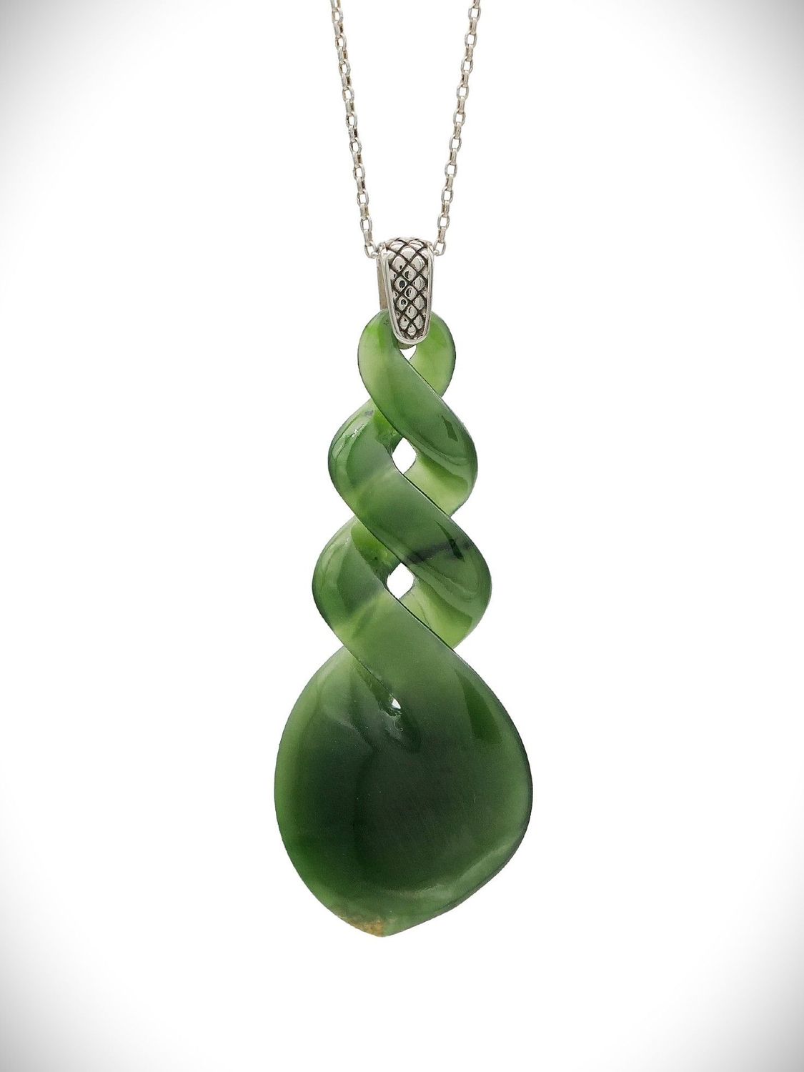 Moko Pounamu Triple Pikorua (Twist) NZ Genuine Kahurangi Flower Greenstone & Sterling Silver  - Tarakaipa