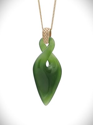 Moko Pounamu Single Pikorua (Twist) Genuine NZ Kahurangi Greenstone & 9ct Gold Pendant - Riponui Moko Pounamu Single Pikorua (Twist) Genuine NZ Kahurangi Greenstone & 9ct Gold Pendant - Riponui