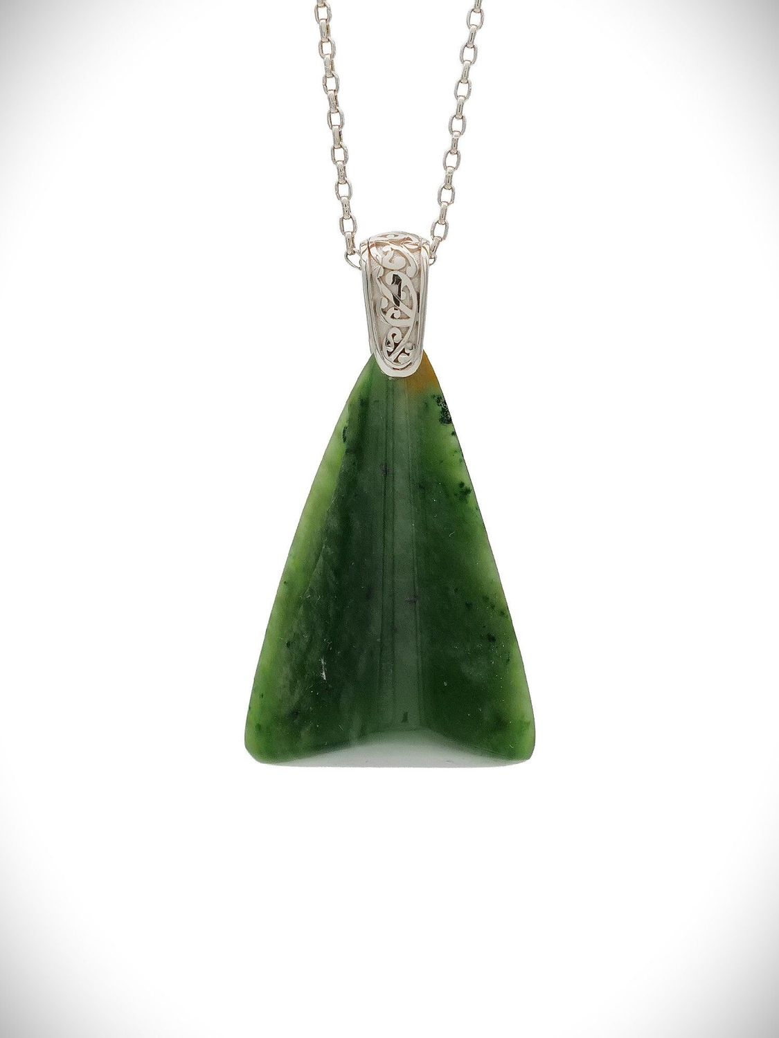Moko Pounamu Kuru (Drop) NZ Genuine Kahurangi Flower Greenstone & Sterling Silver - Awhitu