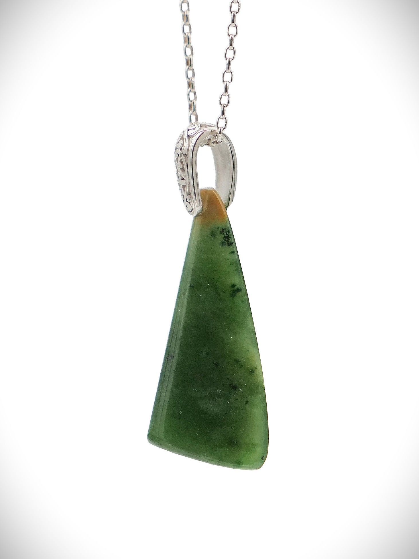 Moko Pounamu Kuru (Drop) NZ Genuine Kahurangi Flower Greenstone & Sterling Silver - Awhitu