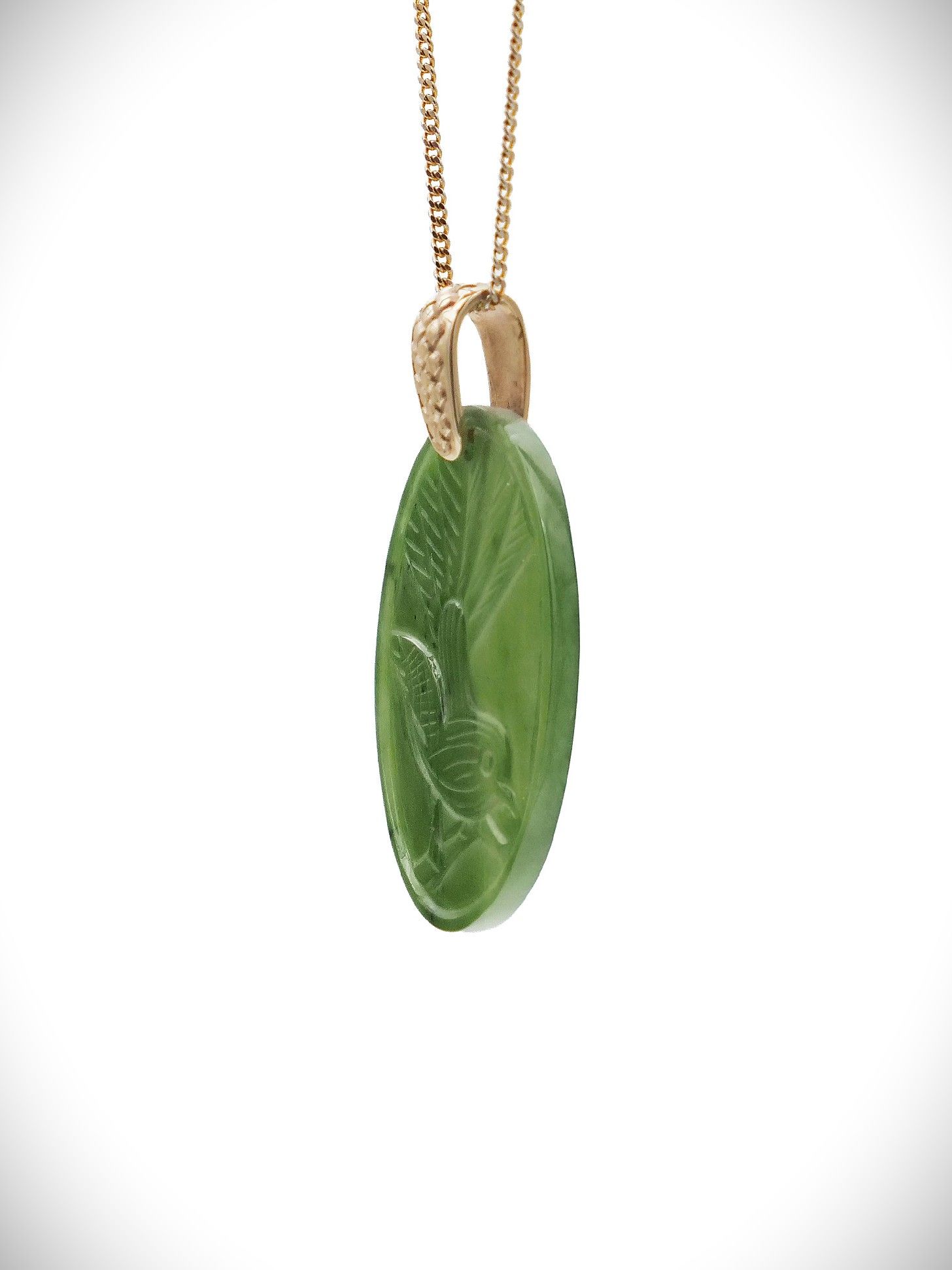 Moko Pounamu Piwakawaka NZ Genuine Kahurangi Greenstone & 9ct Gold - Ngatea