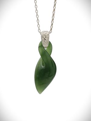 Moko Pounamu Single Pikorua NZ Genuine Kahurangi Greenstone & Sterling Silver - Rakahouka Moko Pounamu Single Pikorua NZ Genuine Kahurangi Greenstone & Sterling Silver - Rakahouka
