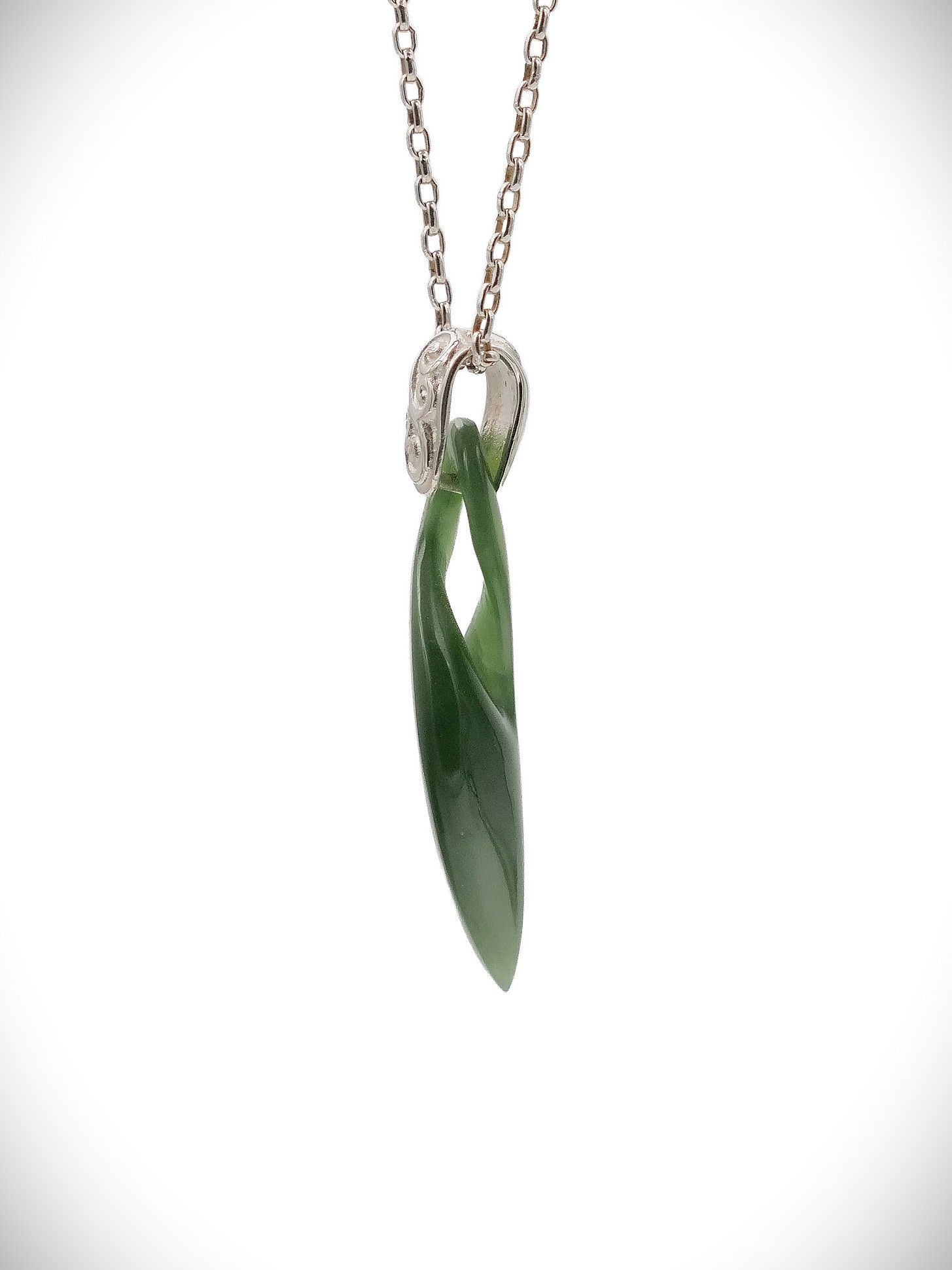 Moko Pounamu Single Pikorua NZ Genuine Kahurangi Greenstone & Sterling Silver - Rakahouka