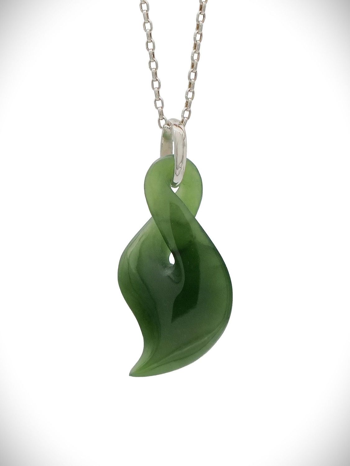 Moko Pounamu Single Pikorua NZ Genuine Kahurangi Greenstone & Sterling Silver - Waiuku Moko Pounamu Single Pikorua NZ Genuine Kahurangi Greenstone & Sterling Silver - Waiuku