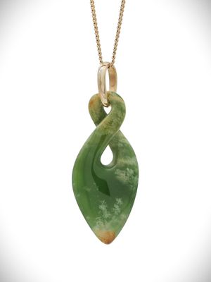 Moko Pounamu Pikorua (Twist) NZ Genuine Kahurangi Flower and 9ct Gold - Matamata Moko Pounamu Pikorua (Twist) NZ Genuine Kahurangi Flower and 9ct Gold - Matamata