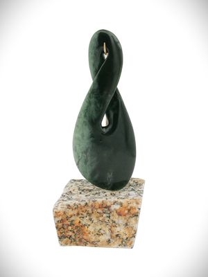 Moko Pounamu Pikorua (Twist) Sculpture NZ Genuine Kawakawa Flower Greenstone - Kohekohe Moko Pounamu Pikorua (Twist) Sculpture NZ Genuine Kawakawa Flower Greenstone - Kohekohe