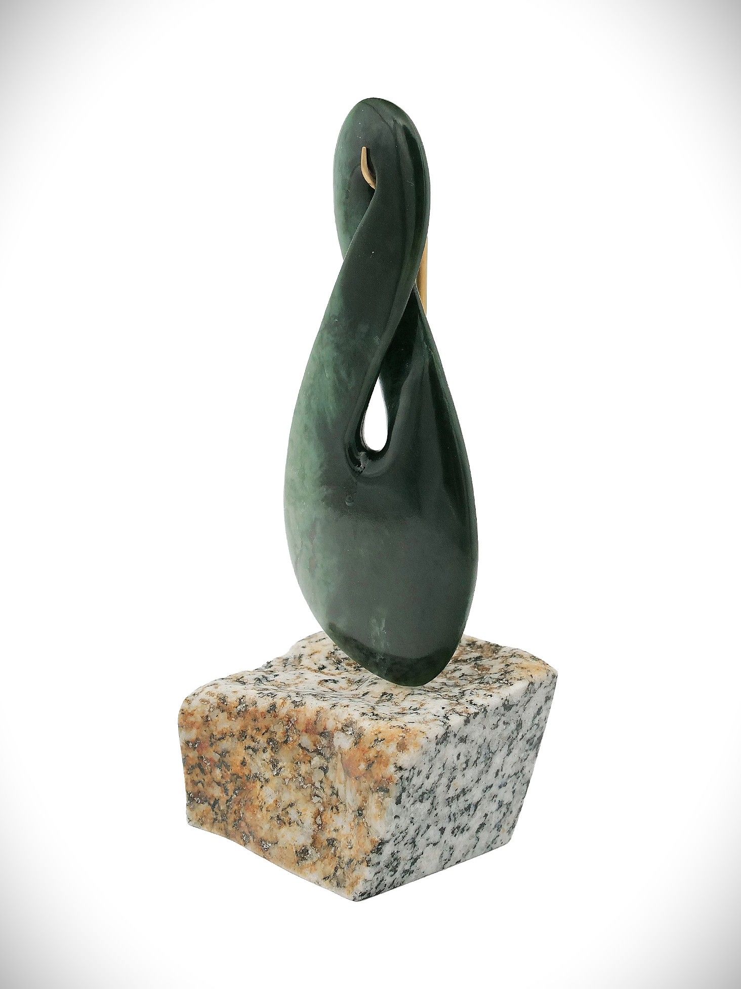 Moko Pounamu Pikorua (Twist) Sculpture NZ Genuine Kawakawa Flower Greenstone - Kohekohe