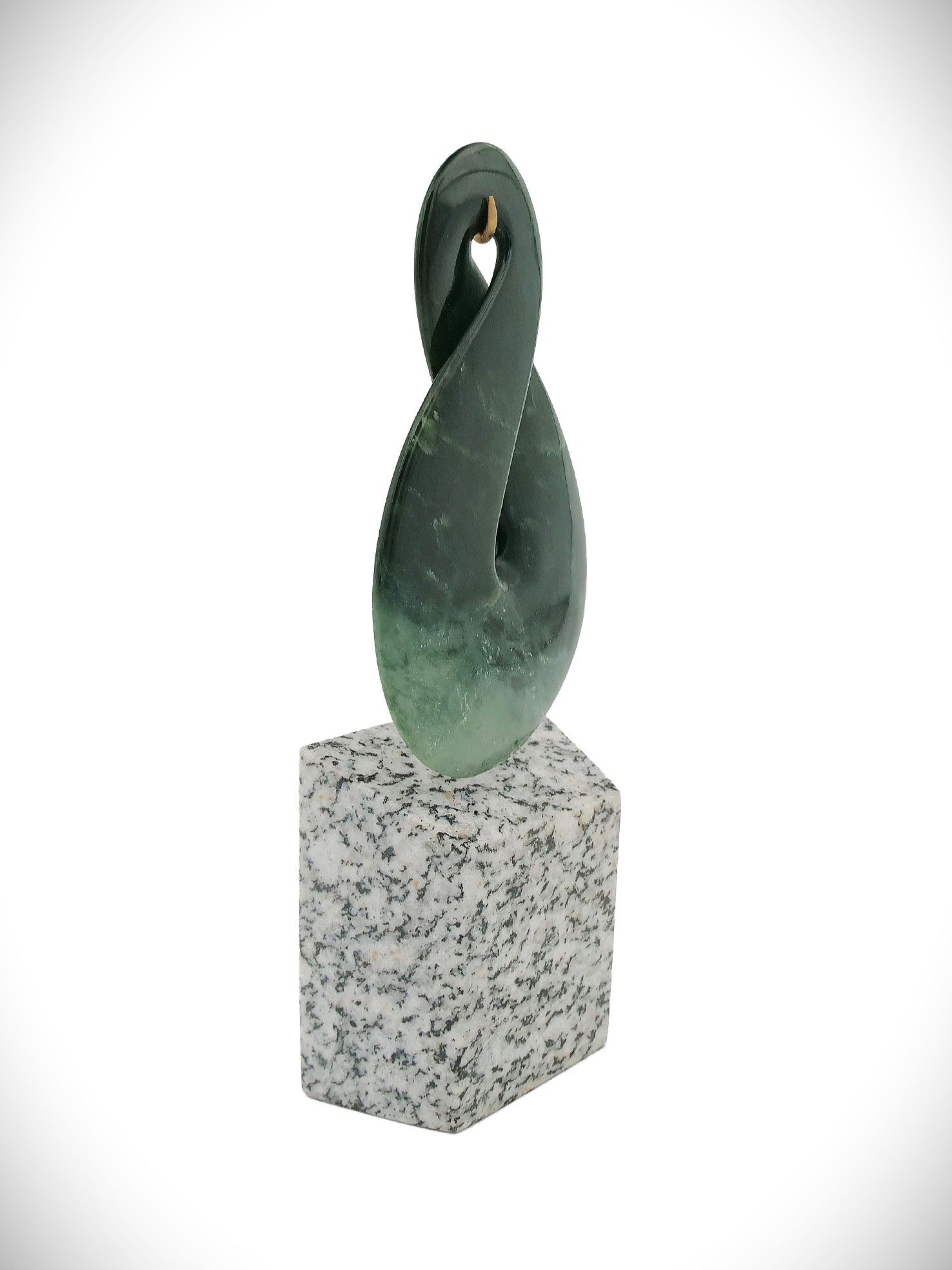 Moko Pounamu Pikorua (Twist) Sculpture NZ Genuine Kawakawa Flower Greenstone - Waipipi