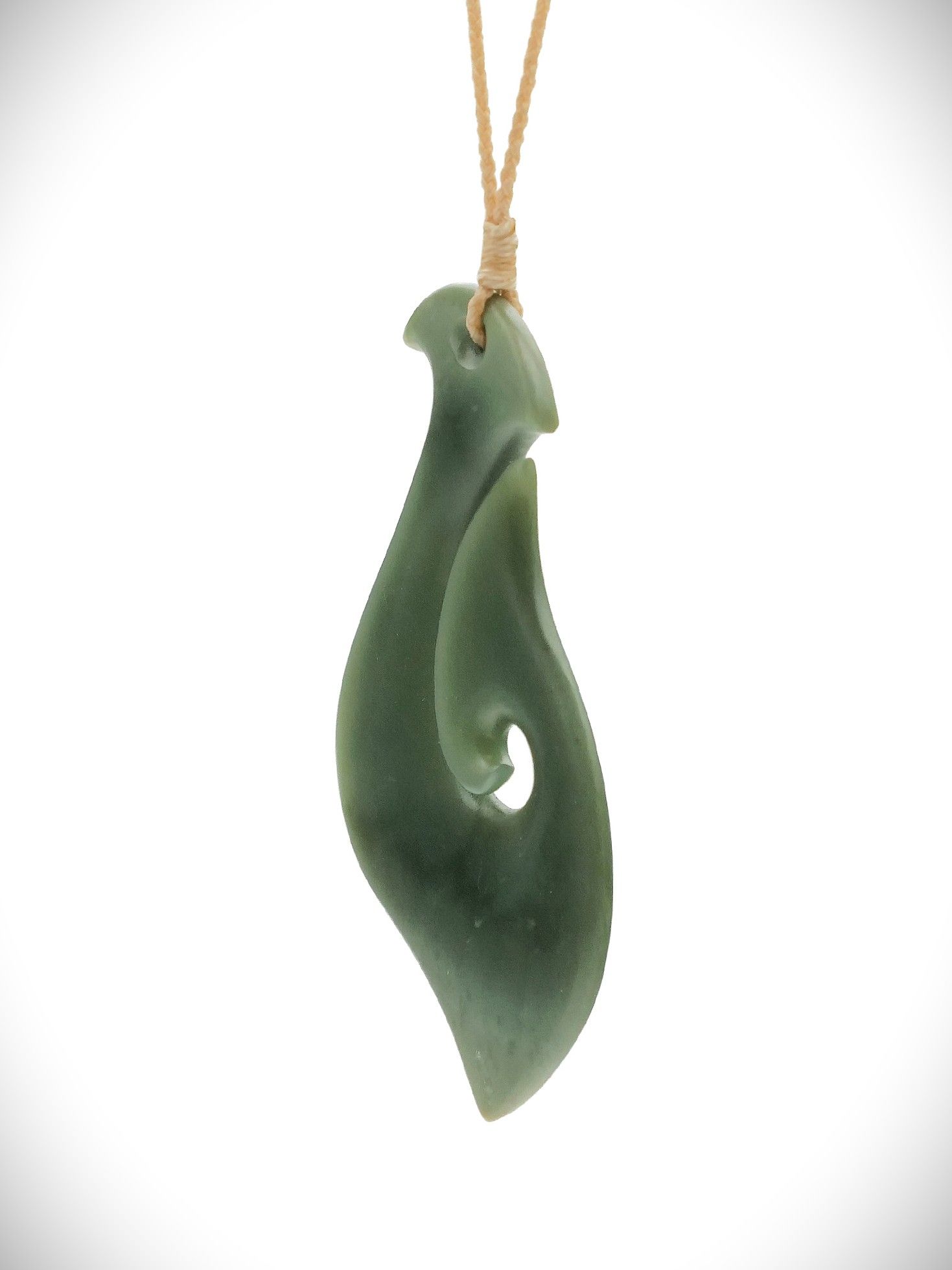 Moko Pounamu Hei Matau (Hook) Genuine NZ Inanga Greenstone - Rakaia