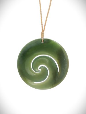 Moko Pounamu Double Koru Genuine NZ Inanga Greenstone - Waiuku Moko Pounamu Double Koru Genuine NZ Inanga Greenstone - Waiuku