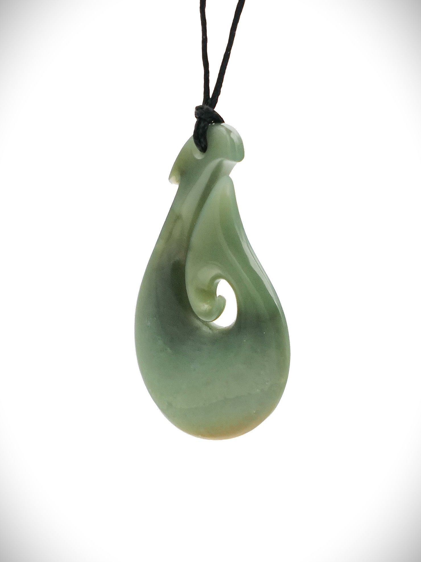 Moko Pounamu Hei Matau (Hook) Genuine NZ Inanga Greenstone - Ramarama