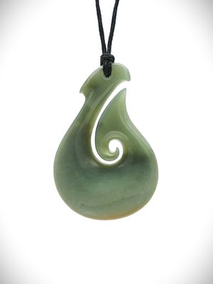 Moko Pounamu Hei Matau (Hook) Genuine NZ Inanga Greenstone - Ramarama Moko Pounamu Hei Matau (Hook) Genuine NZ Inanga Greenstone - Ramarama
