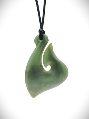 Moko Pounamu Hei Matau (Hook) Genuine NZ Inanga Greenstone - Maketu Moko Pounamu Hei Matau (Hook) Genuine NZ Inanga Greenstone - Maketu