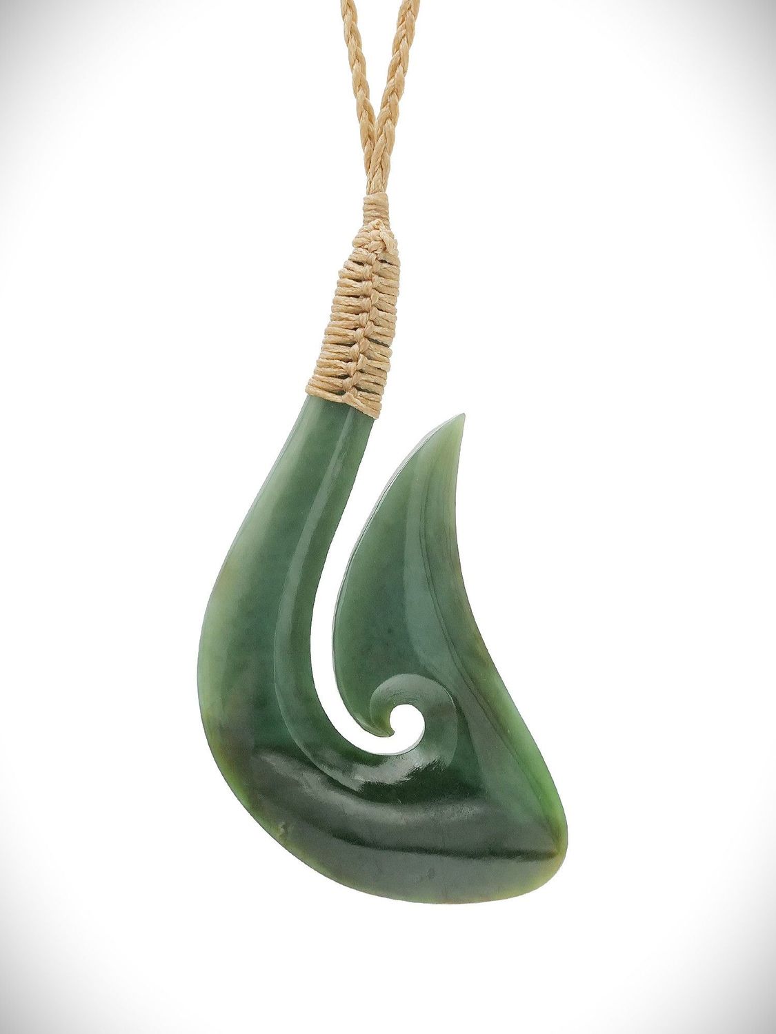 Moko Pounamu Hei Matau (Hook) Genuine NZ Inanga Greenstone - Tuakau Moko Pounamu Hei Matau (Hook) Genuine NZ Inanga Greenstone - Tuakau