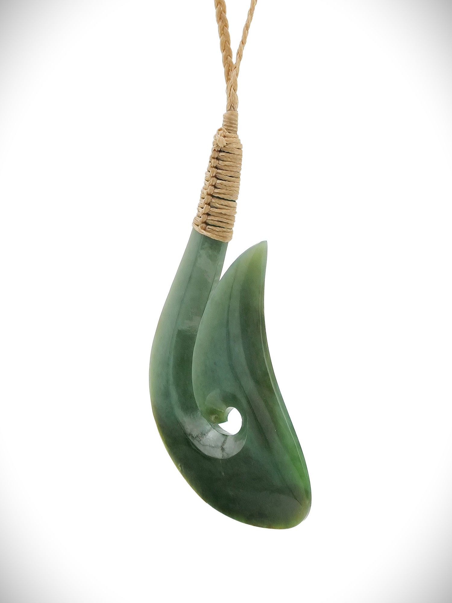 Moko Pounamu Hei Matau (Hook) Genuine NZ Inanga Greenstone - Tuakau