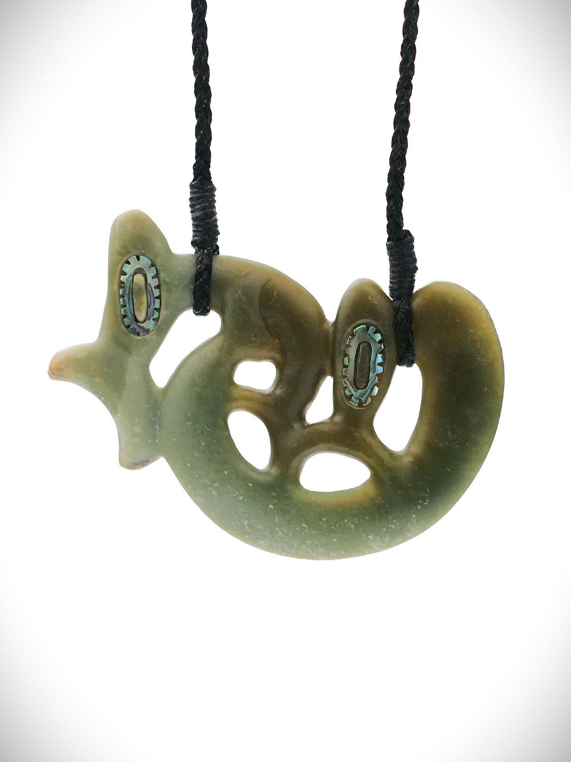 Moko Pounamu Manaia NZ Genuine Inanga Flower Greenstone - Karioitahi