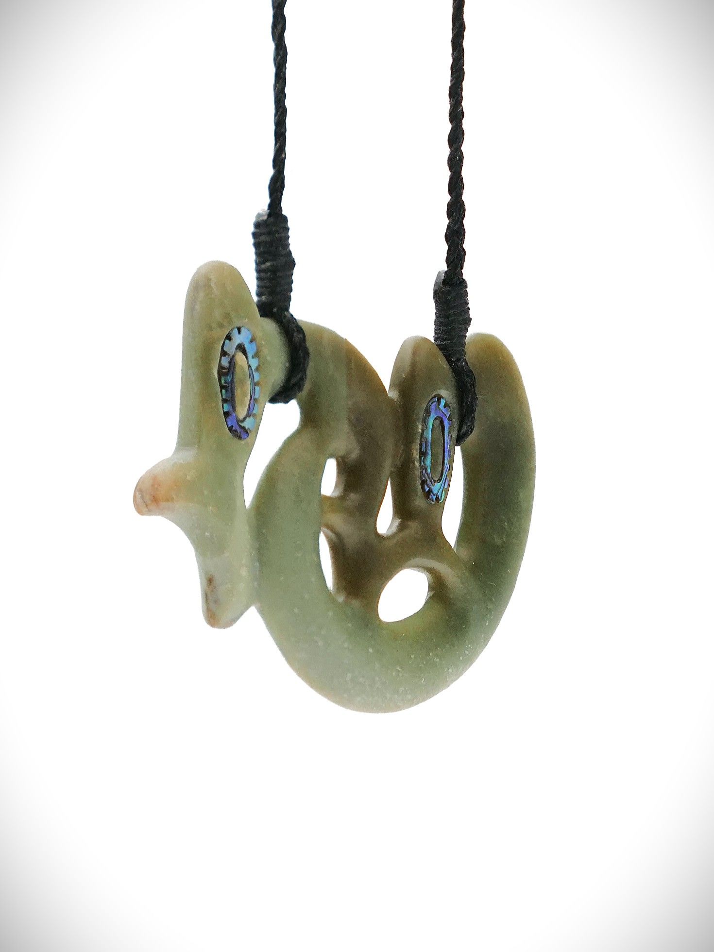 Moko Pounamu Manaia NZ Genuine Inanga Flower Greenstone - Karioitahi