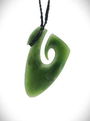 Moko Pounamu Hei Matau (Hook) NZ Genuine Kahurangi Flower Greenstone - Pipiriki