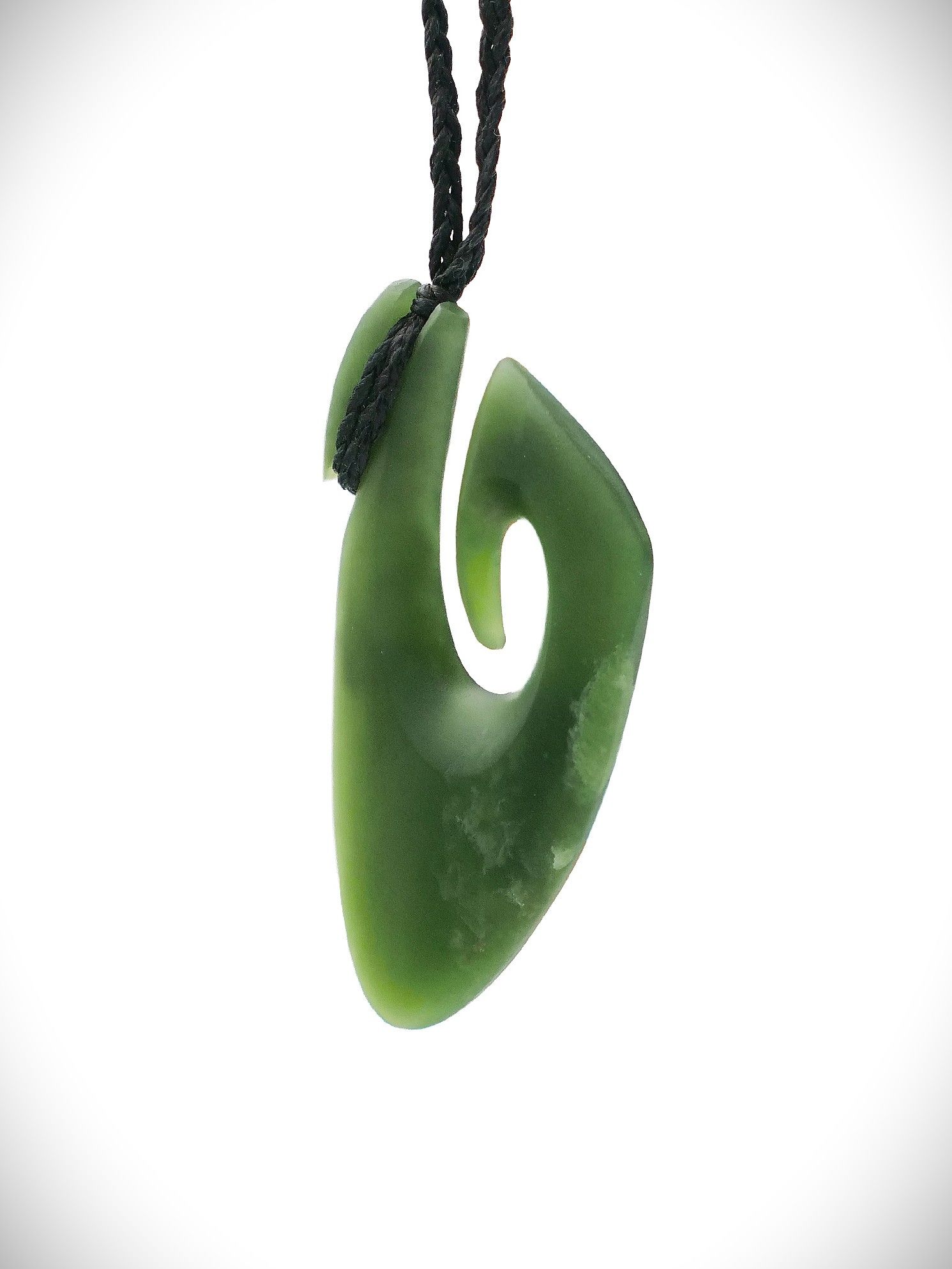 Moko Pounamu Hei Matau (Hook) NZ Genuine Kahurangi Flower Greenstone - Pipiriki