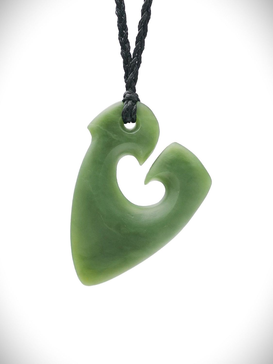 Moko Pounamu Hei Matau (Hook) NZ Genuine Kawakawa Greenstone - Whangarata