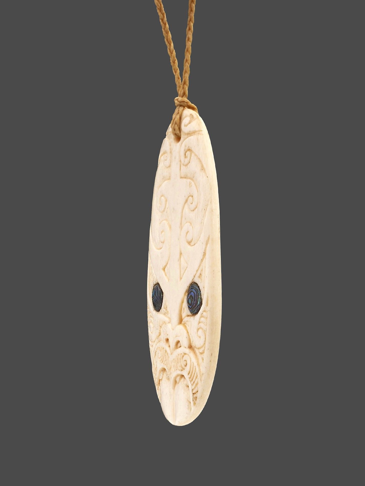 Moko Pounamu Guardian Mask Genuine Whale Bone - Onewhero