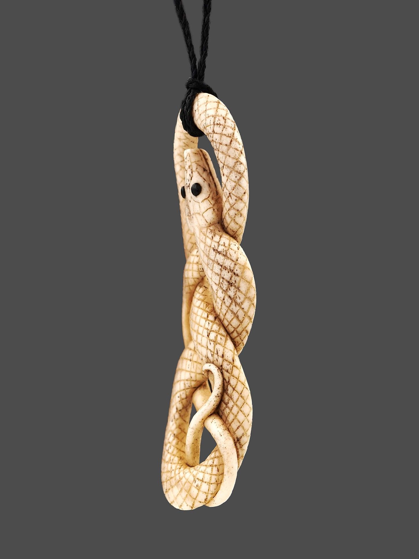 Moko Pounamu Rattle Snake Genuine Whale Bone Carving - Nakahi
