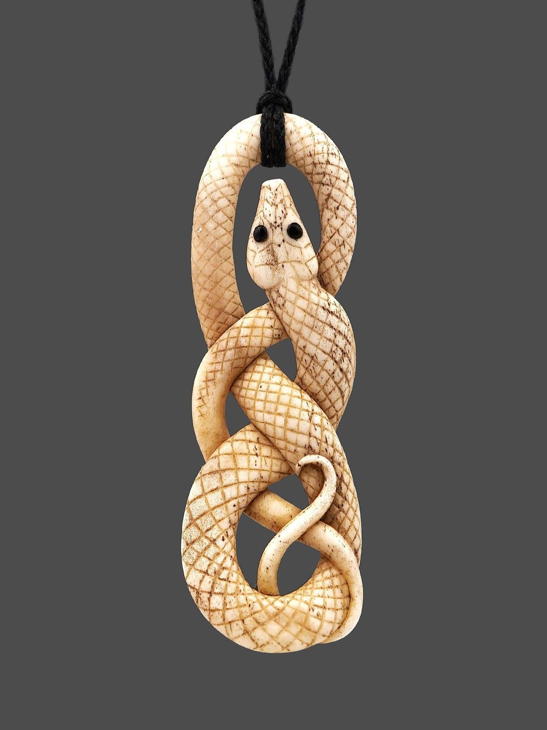 Moko Pounamu Rattle Snake Genuine Whale Bone Carving - Nakahi
