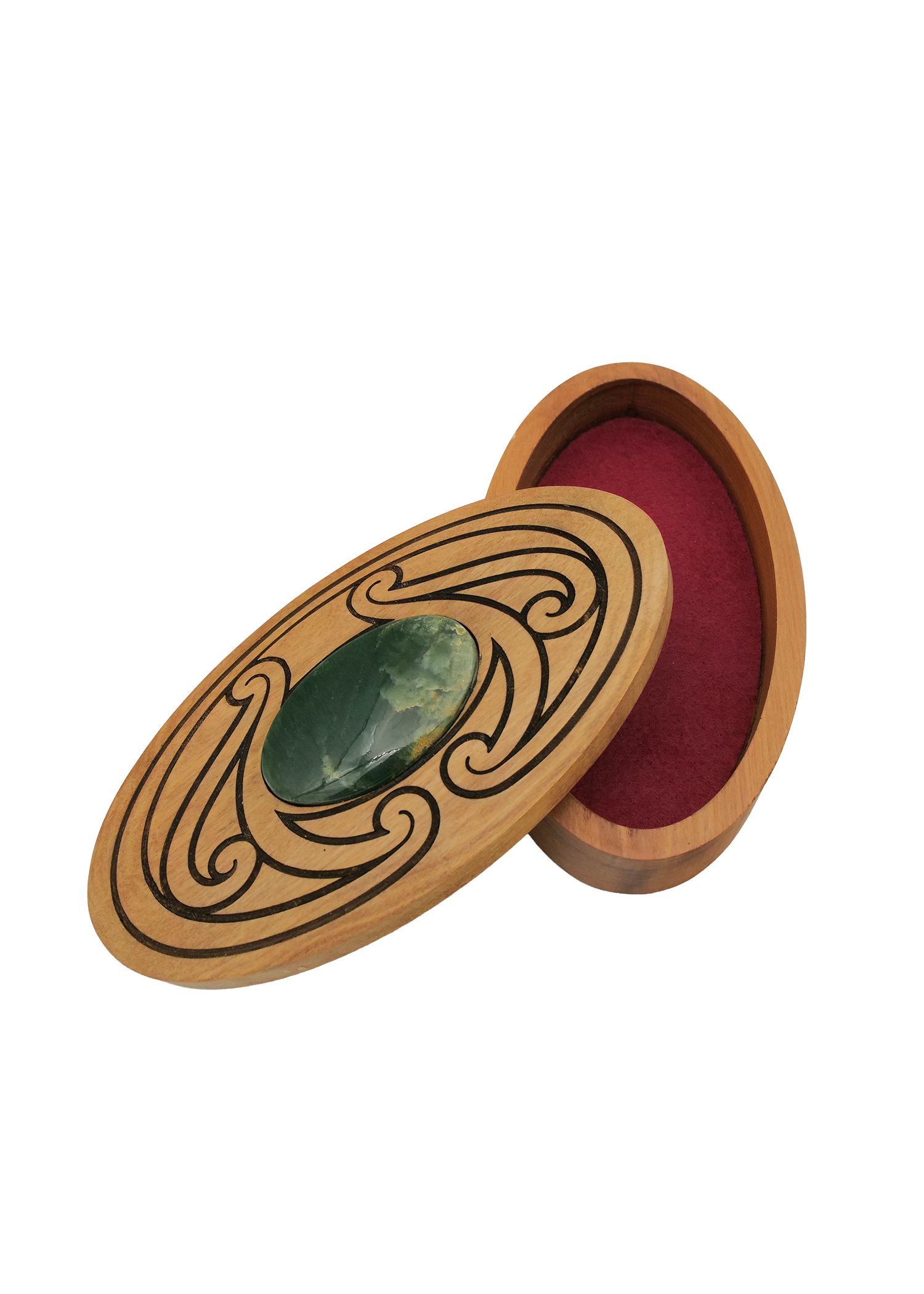 Moko Pounamu Wakahuia (Treasure box) Genuine NZ Kawakawa Greenstone & Rimu - Awaiti