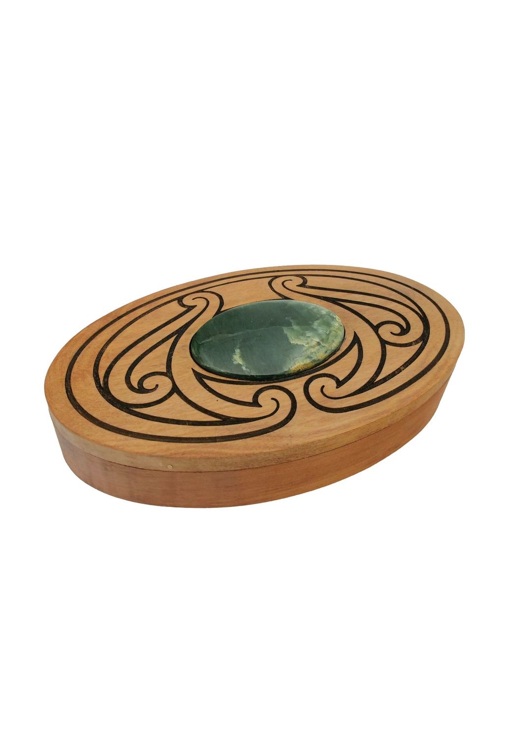 Moko Pounamu Wakahuia (Treasure box) Genuine NZ Kawakawa Greenstone & Rimu - Awaiti Moko Pounamu Wakahuia (Treasure box) Genuine NZ Kawakawa Greenstone & Rimu - Awaiti