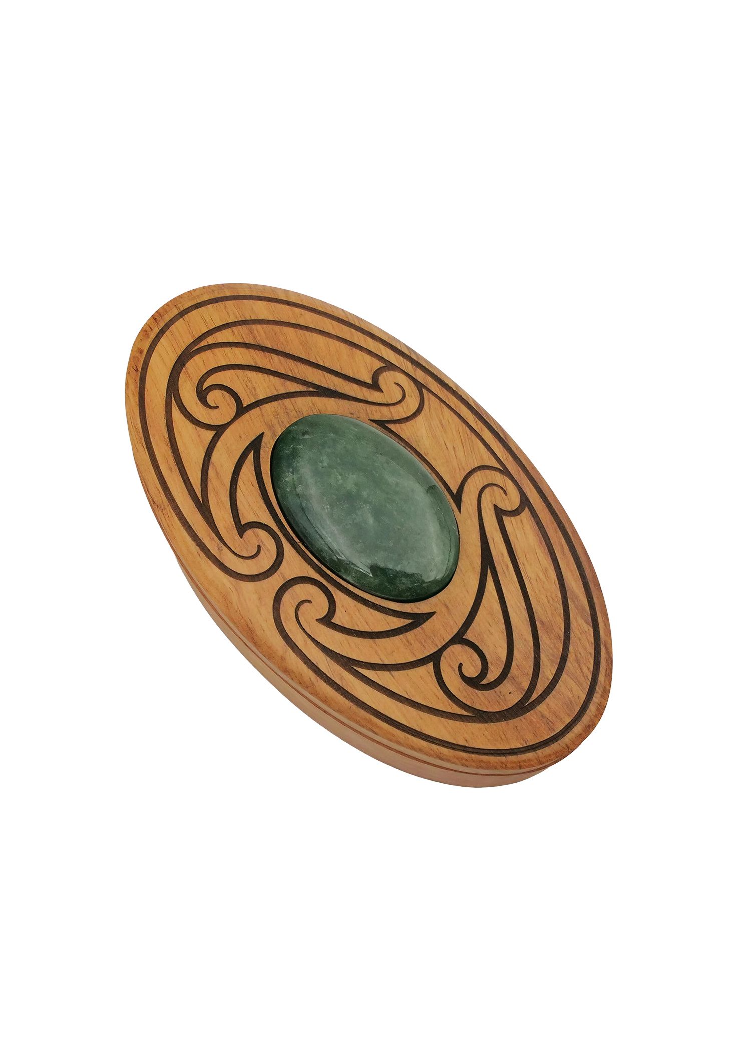 Moko Pounamu Wakahuia (Treasure box) Genuine NZ Kawakawa Greenstone & Rimu - Aropaonui