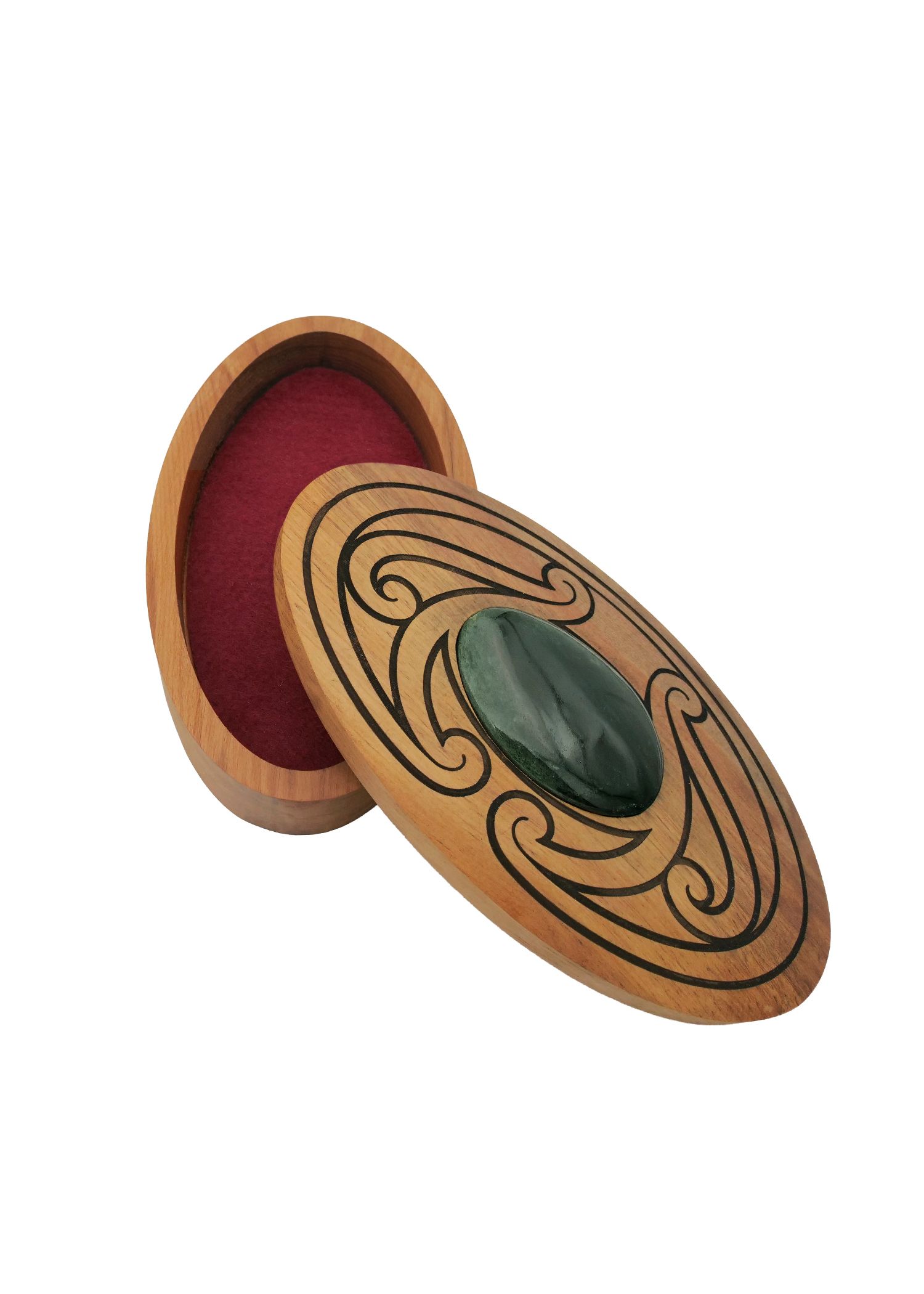 Moko Pounamu Wakahuia (Treasure box) Genuine NZ Kawakawa Greenstone & Rimu - Kawerau