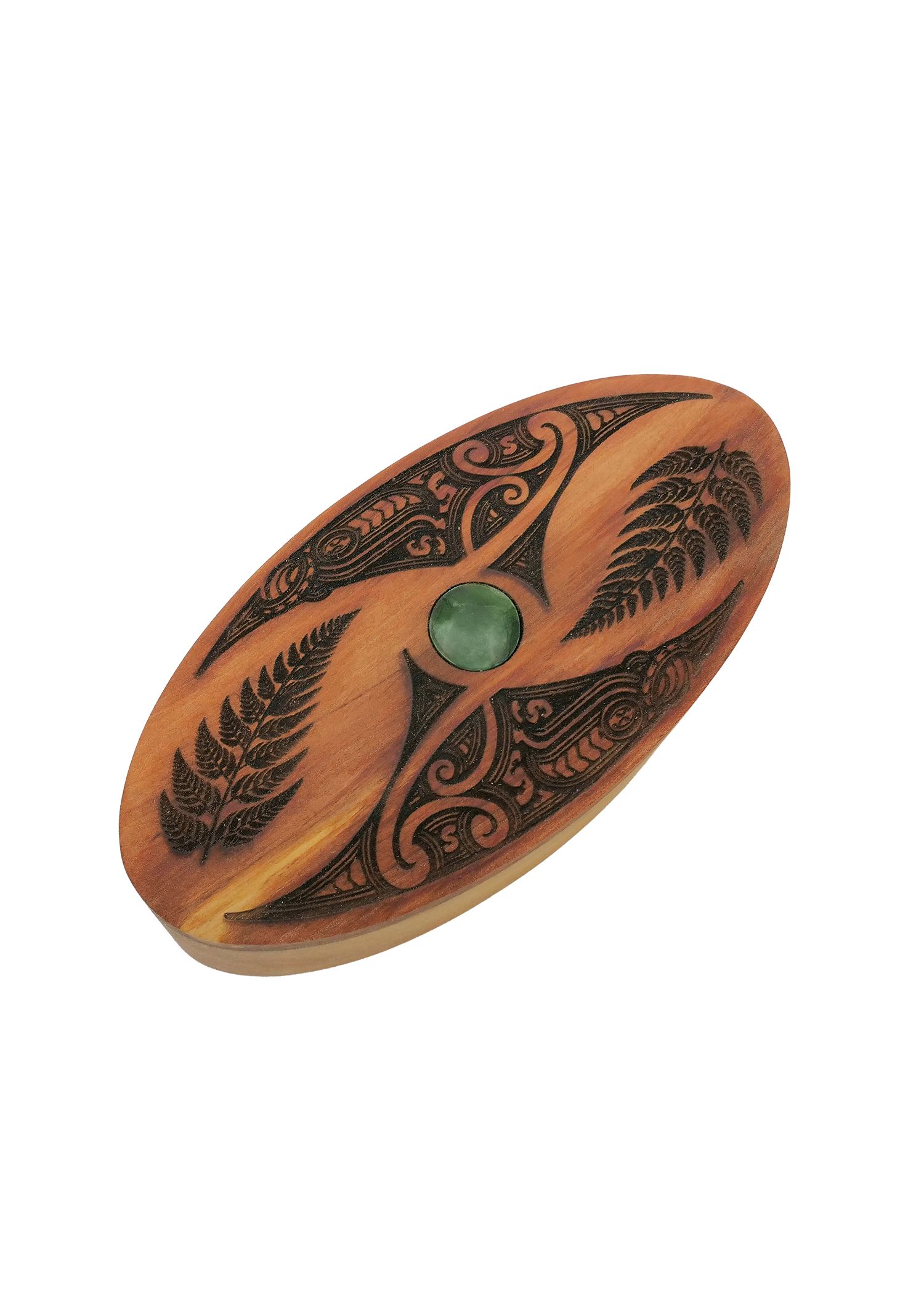 Moko Pounamu Wakahuia (Treasure box) Genuine NZ Kawakawa Greenstone & Rimu - Rimuru