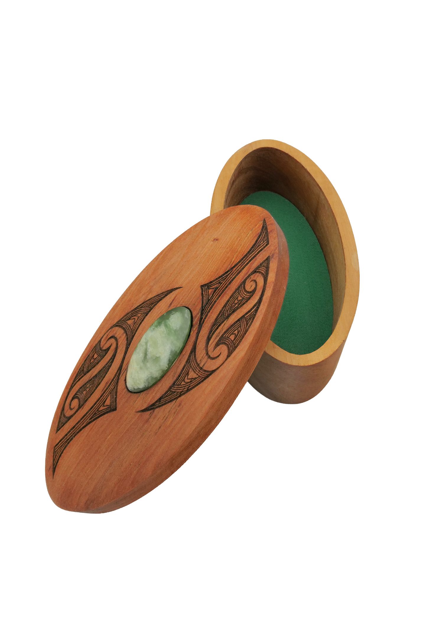 Moko Pounamu Wakahuia (Treasure box) Genuine NZ Kawakawa Greenstone & Rimu - Waitomo