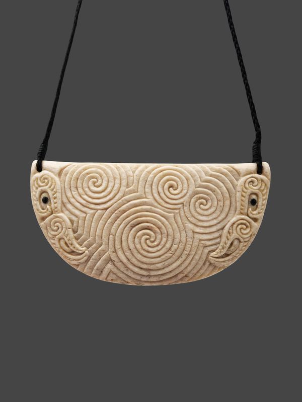 Moko Pounamu 'Ocean Currents' Genuine Whale Bone Carving - Muriwai