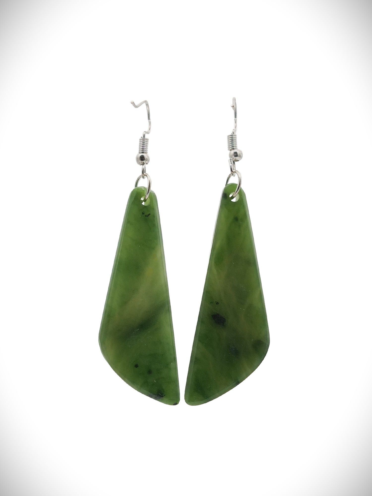 Moko Pounamu NZ Genuine Greenstone and Silver Angled Drop Earrings - PD6