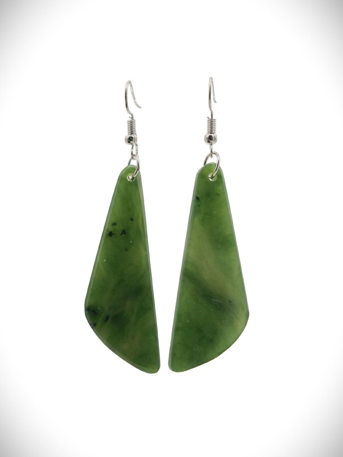 Moko Pounamu NZ Genuine Greenstone and Silver Angled Drop Earrings - PD6 Moko Pounamu NZ Genuine Greenstone and Silver Angled Drop Earrings - PD6