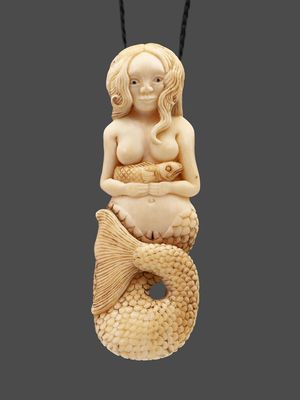 Moko Pounamu Mermaid Genuine Whale Tooth Carving - Anawhata