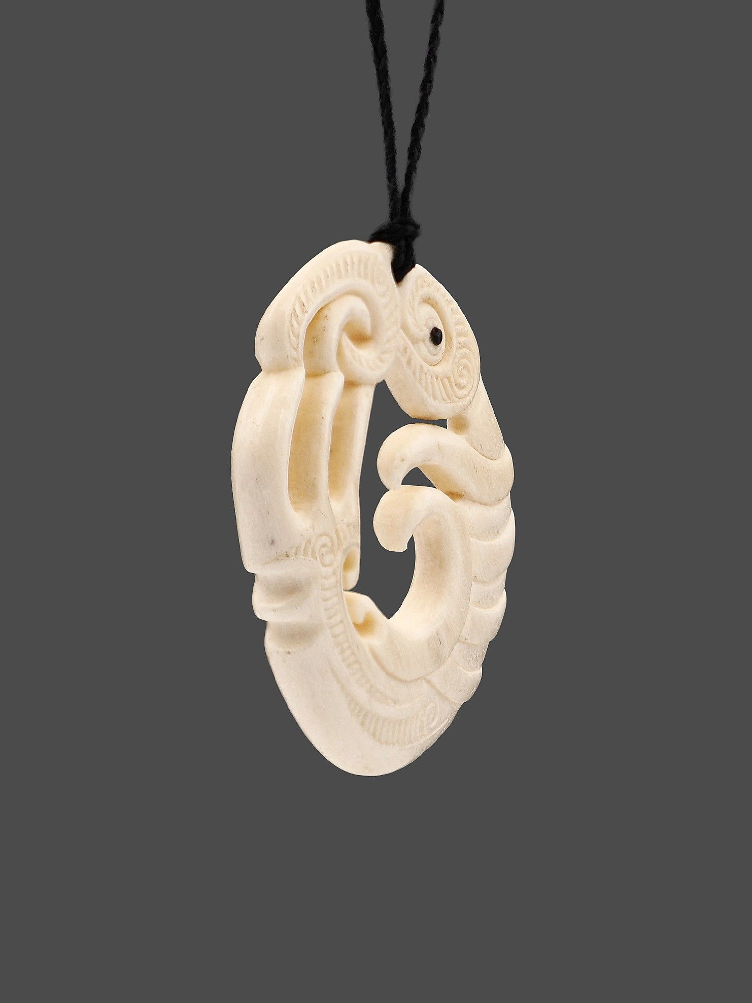 Moko Pounamu Koropepe Manaia Genuine Whale Bone Carving - Okuku