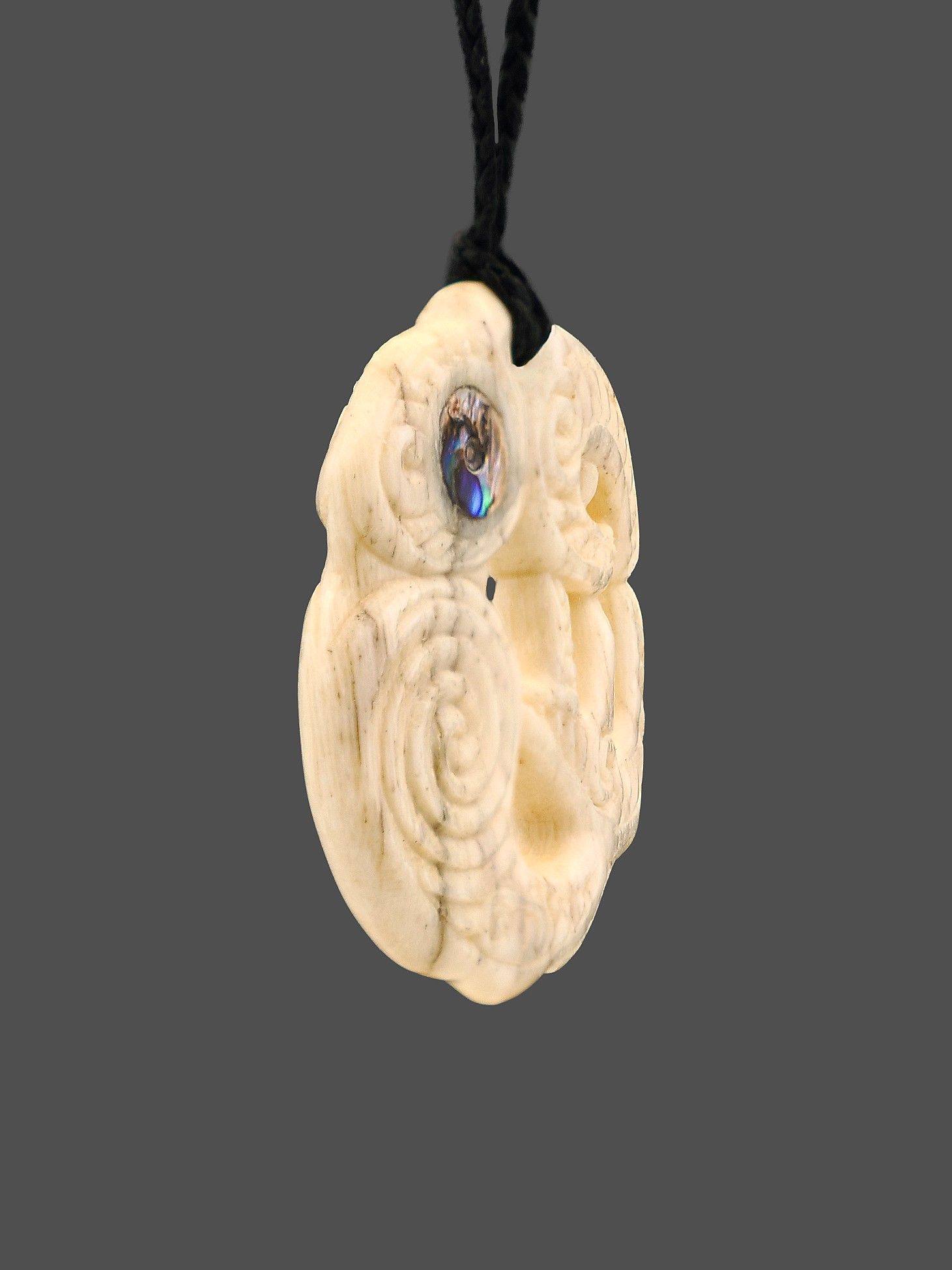 Moko Pounamu Koropepe Manaia Genuine Whale Bone Carving - Kitekite