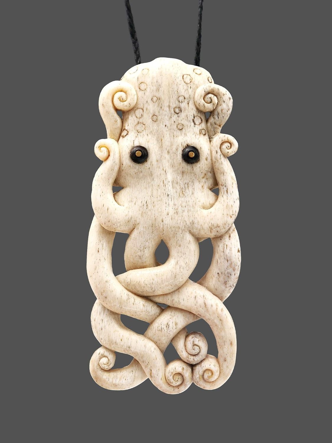 Moko Pounamu Octopus Genuine Whale Bone Carving - Te Wheke