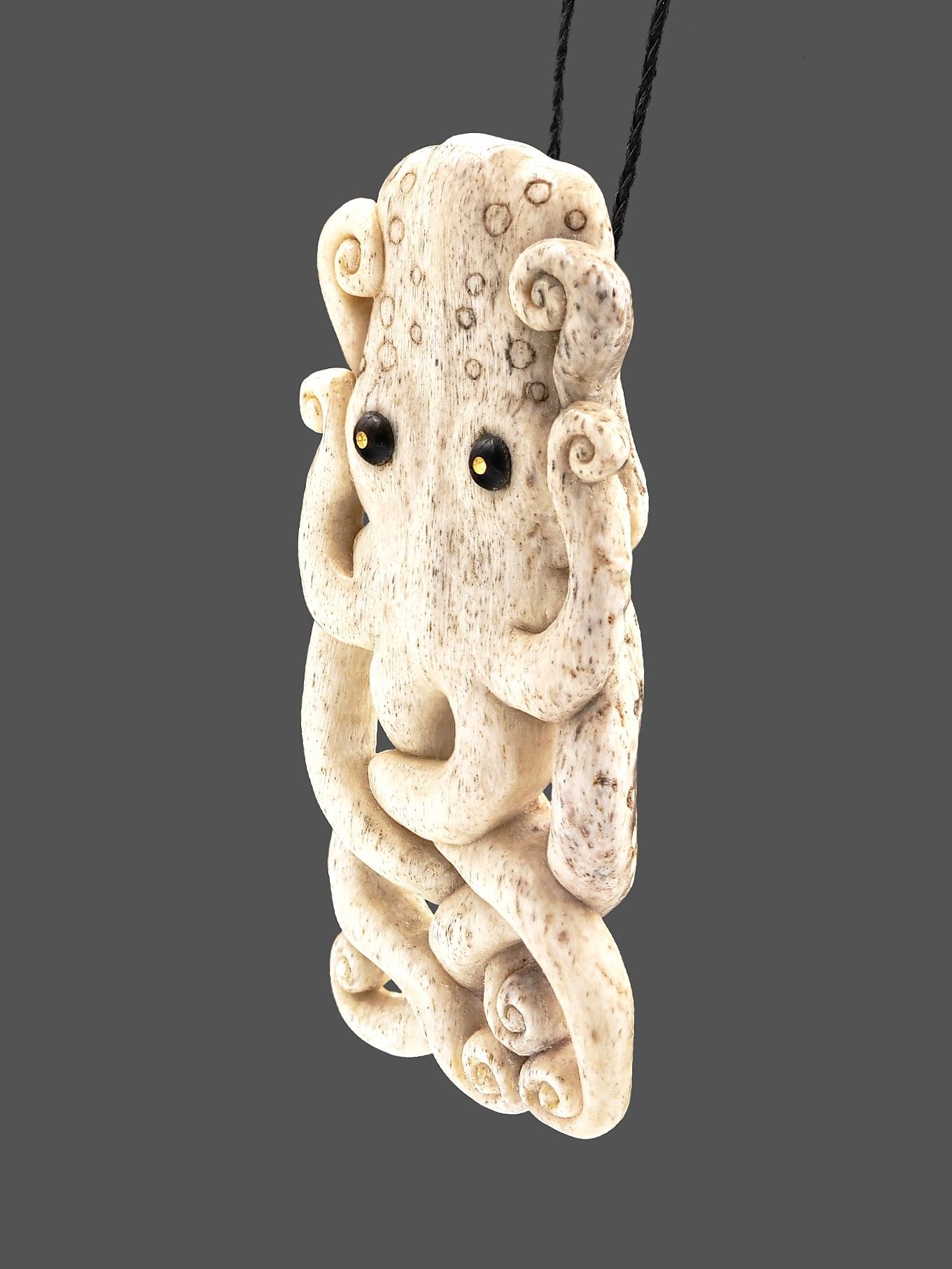 Moko Pounamu Octopus Genuine Whale Bone Carving - Te Wheke