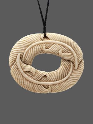 Moko Pounamu Huru (Feather) Genuine Whale Bone Carving - Karekare Moko Pounamu Huru (Feather) Genuine Whale Bone Carving - Karekare