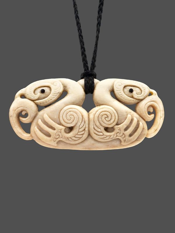 Moko Pounamu Peka Peka Manaia Genuine Whale Bone Carving - Piha