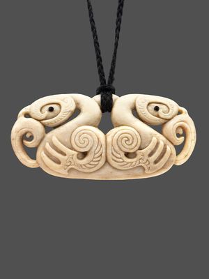 Moko Pounamu Peka Peka Manaia Genuine Whale Bone Carving - Piha Moko Pounamu Peka Peka Manaia Genuine Whale Bone Carving - Piha