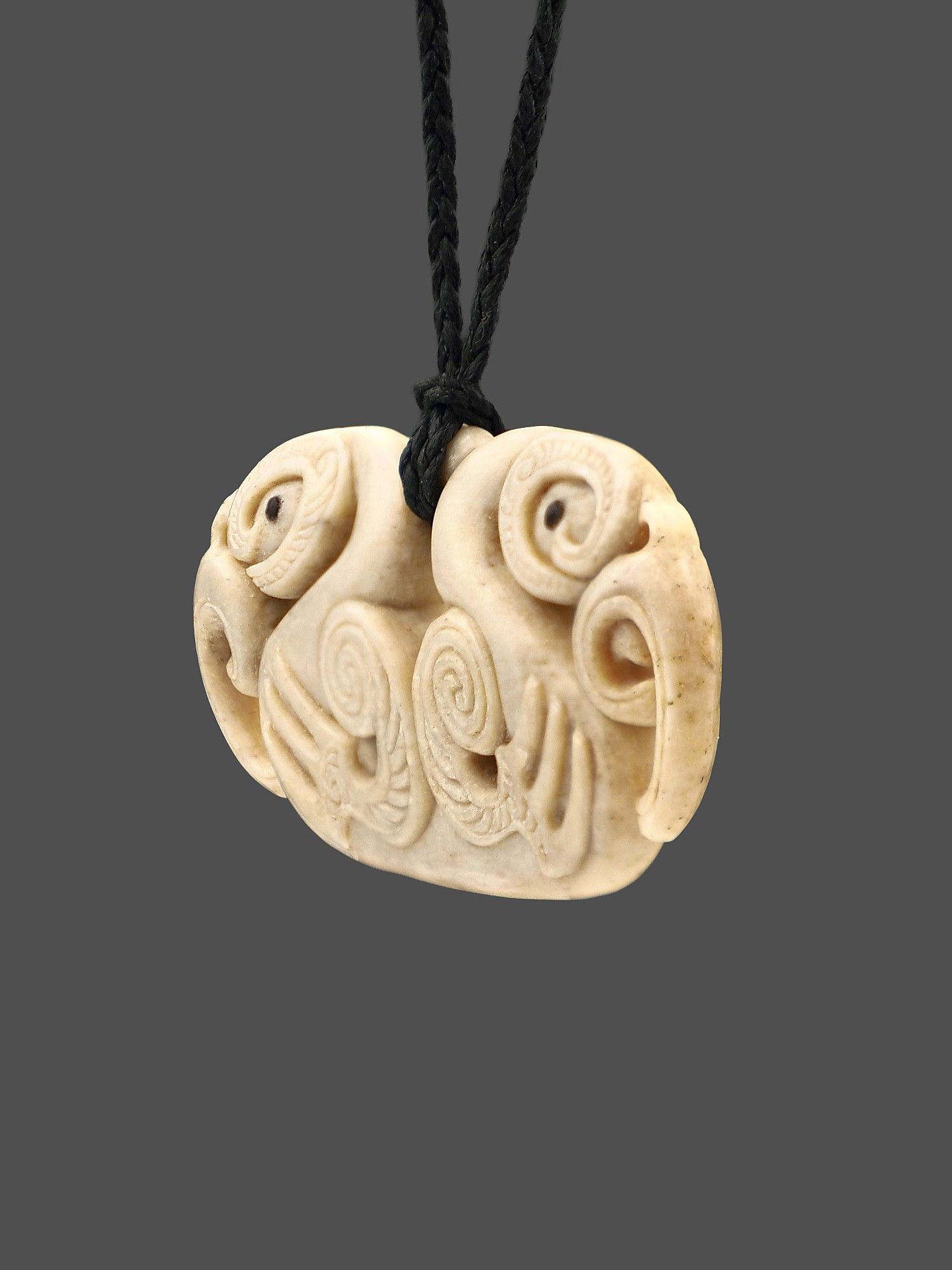 Moko Pounamu Peka Peka Manaia Genuine Whale Bone Carving - Piha