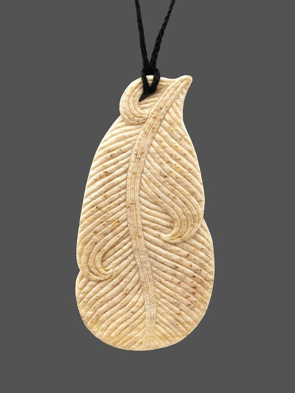 Moko Pounamu Huru (Feather) Genuine Whale Bone Carving - Waitakere