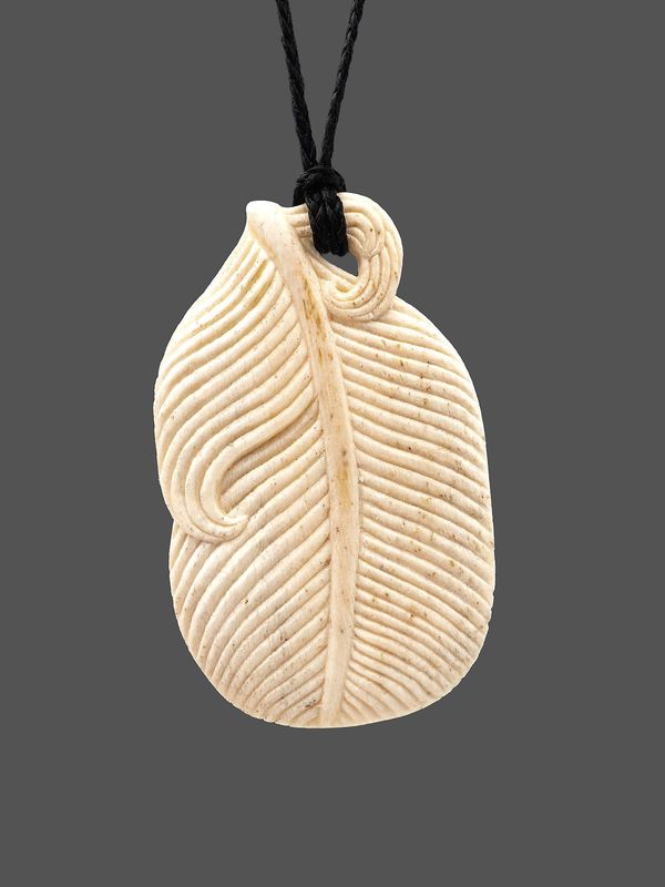 Moko Pounamu Huru (Feather) Genuine Whale Bone Carving - Waitakere