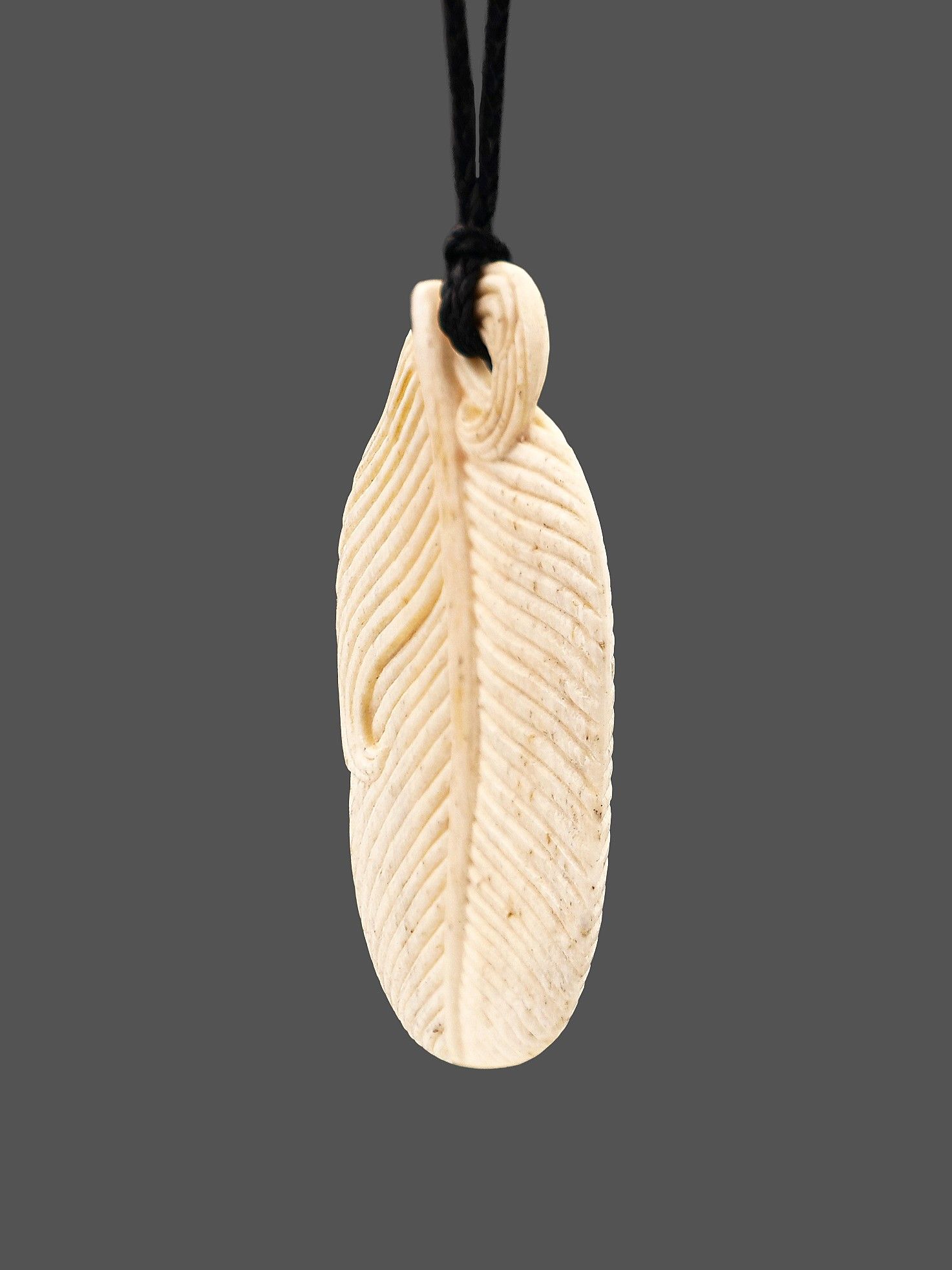 Moko Pounamu Huru (Feather) Genuine Whale Bone Carving - Waitakere