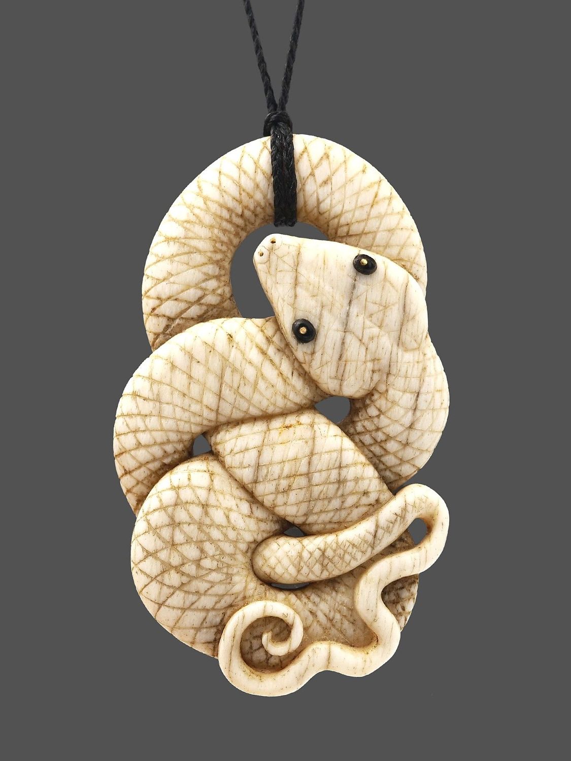 Moko Pounamu Snake Genuine Whale Bone Carving - Aumangea