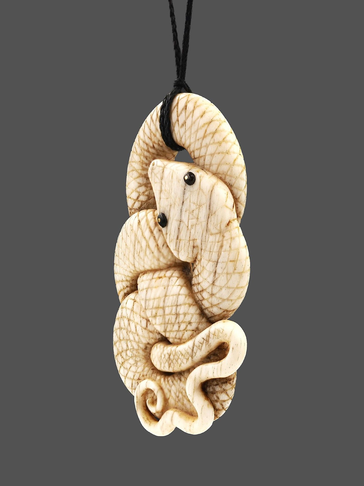 Moko Pounamu Snake Genuine Whale Bone Carving - Aumangea